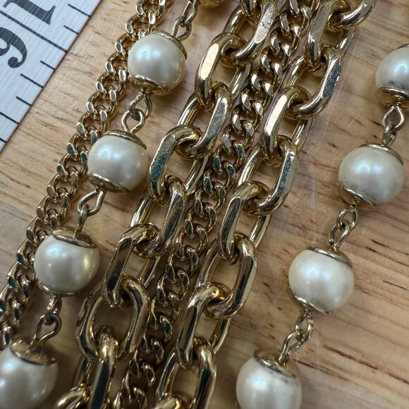 Ann Taylor Long Layered Gold-Tone Necklace With Faux Pearl Accents - Picture 9 of 15